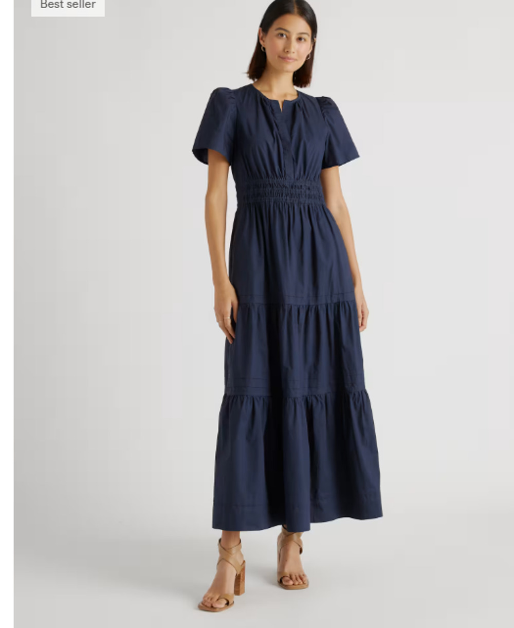 Quince Plus 100% Organic Cotton Poplin Tiered Maxi Dress Navy Size 1X